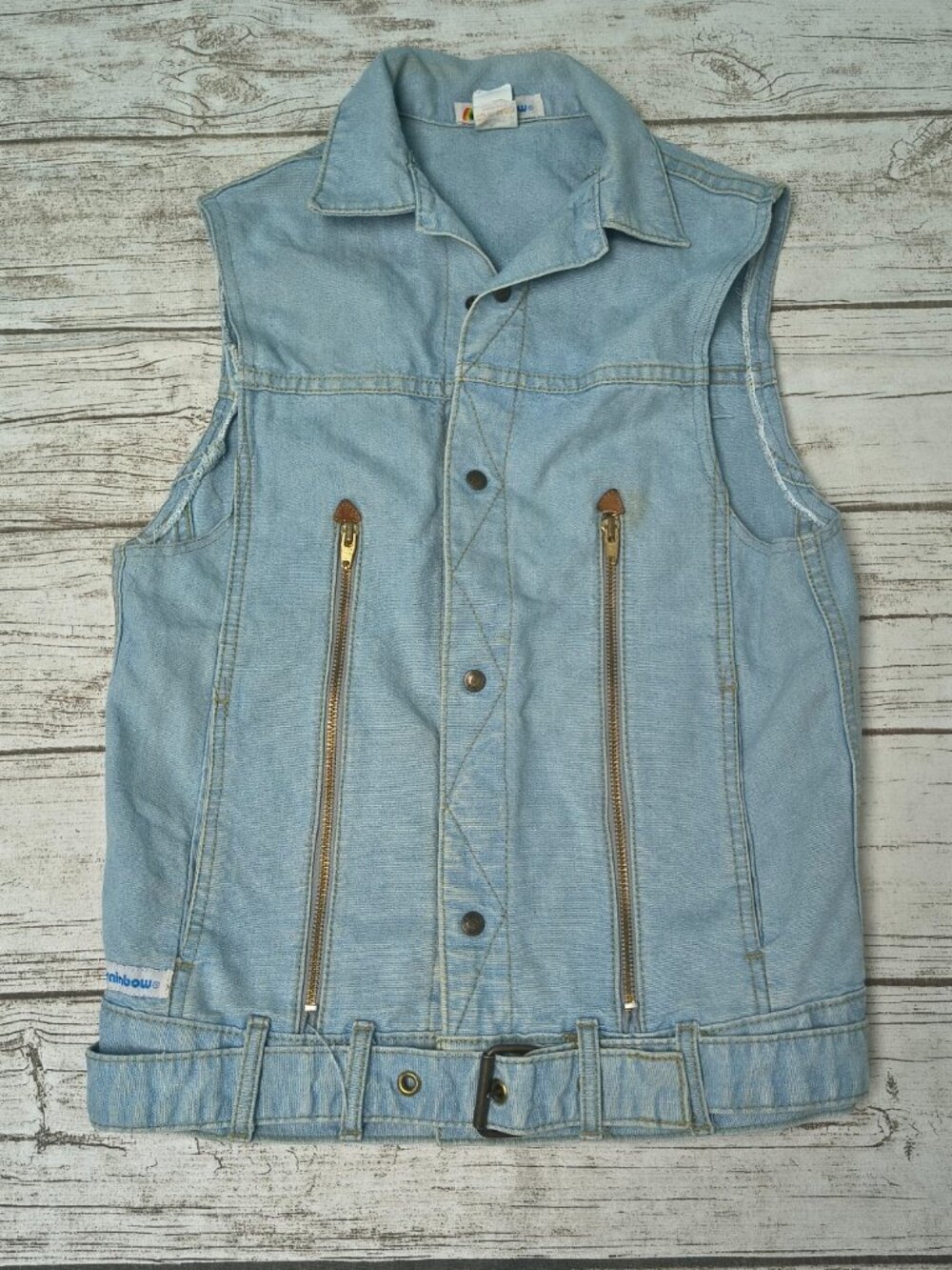 Vintage Rainbow 90's Light Wash Denim Biker Jacket Size Small